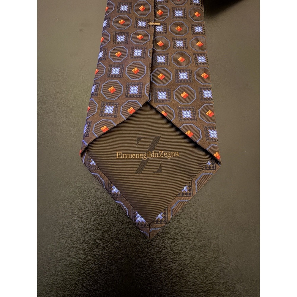 NWT Ermenegildo Zegna Geometric Foulard Pattern Silk Tie Made In Italy 3.5" - Picture 3 of 6